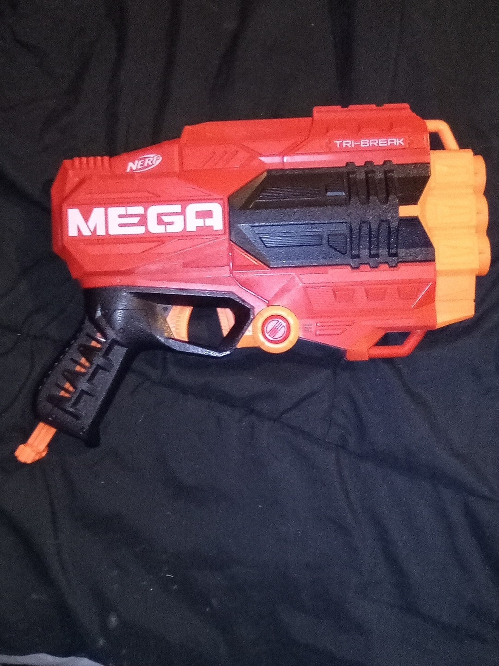 Nerf Mega Tri-Break Blaster in Red and Orange with Black Accents